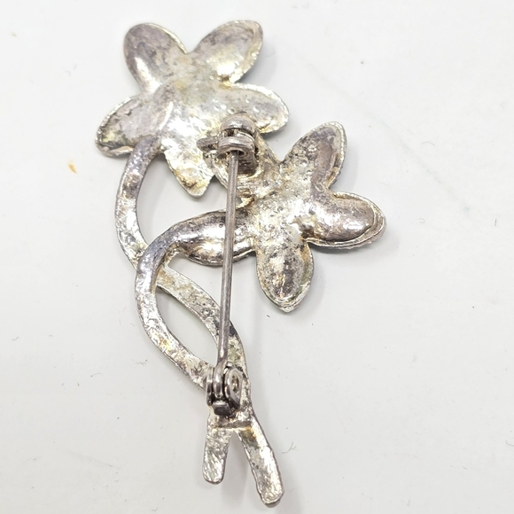 Vintage blue enamel two flower brooch pin silver tone accessories jewelry - Picture 6 of 6